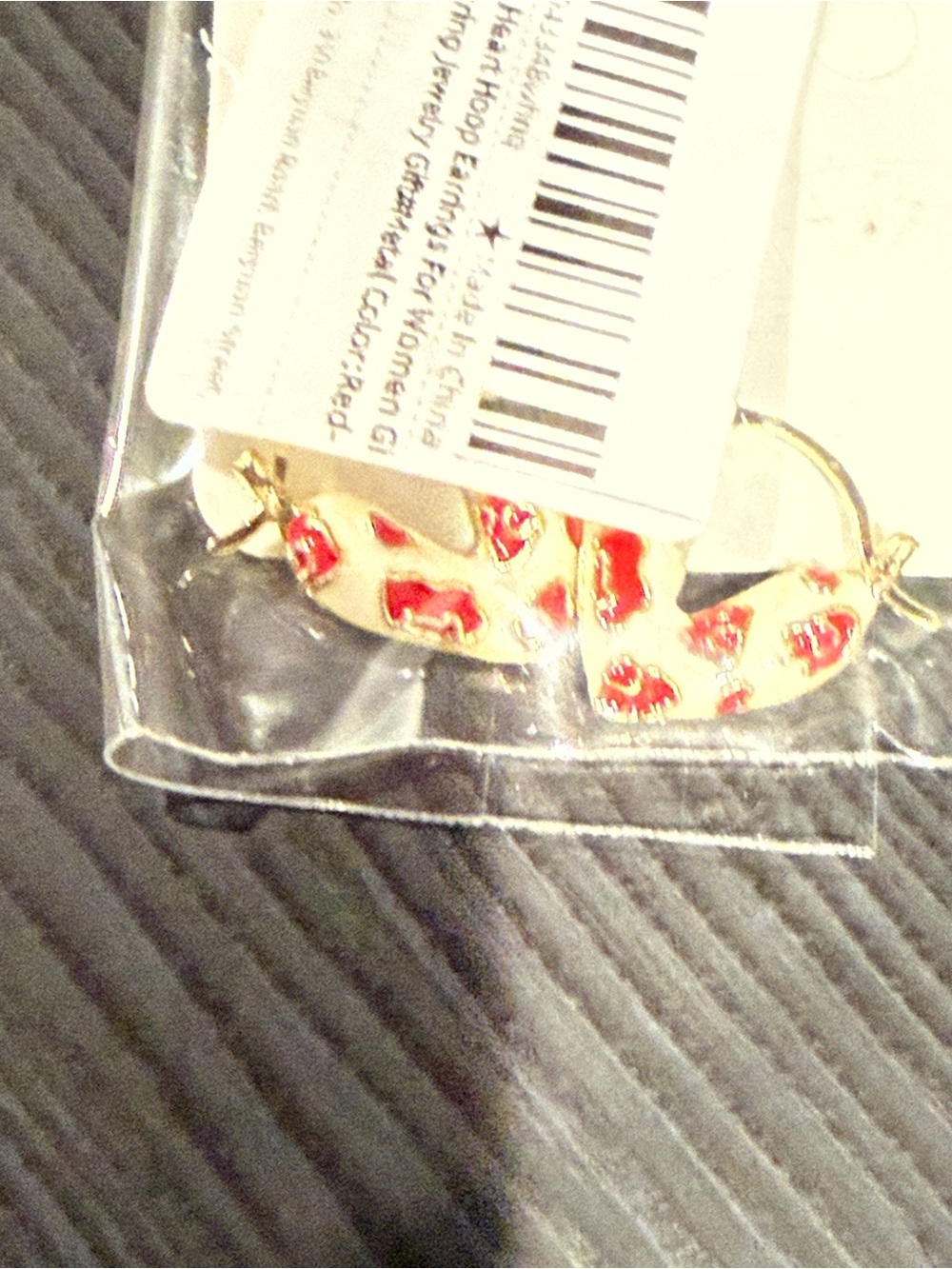Gold Heart Hoop Earrings with Red and Pearl Enamel Accent - Picture 5 of 7